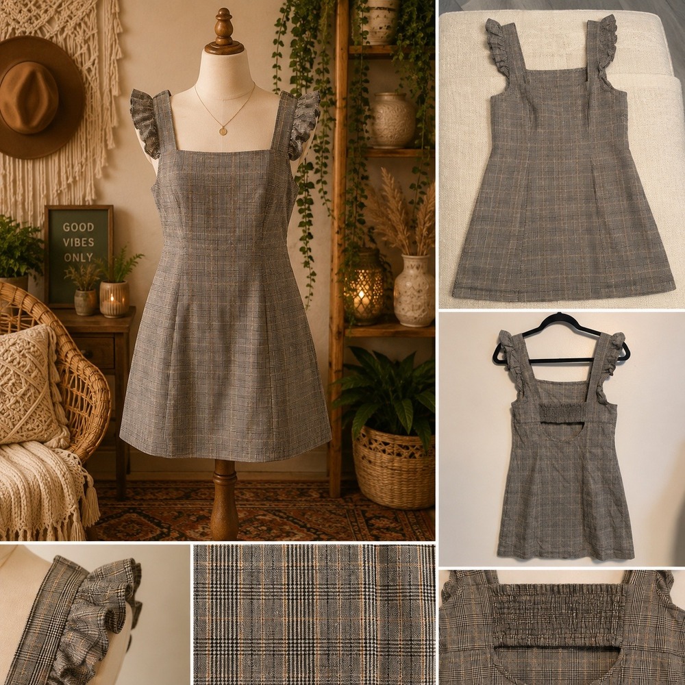 Plaid Ruffle Strap Mini Dress Size 2 y2k - Picture 2 of 6